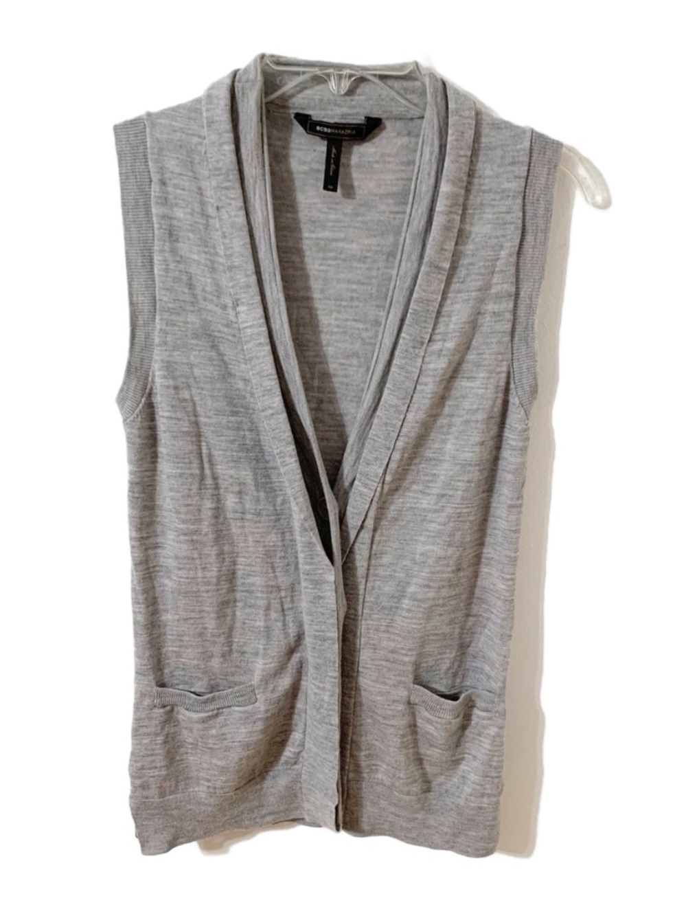 BCBGMAXAZRIA Merino Wool Button Front Cardigan Sweater Vest Front Pocket Gray 🩶